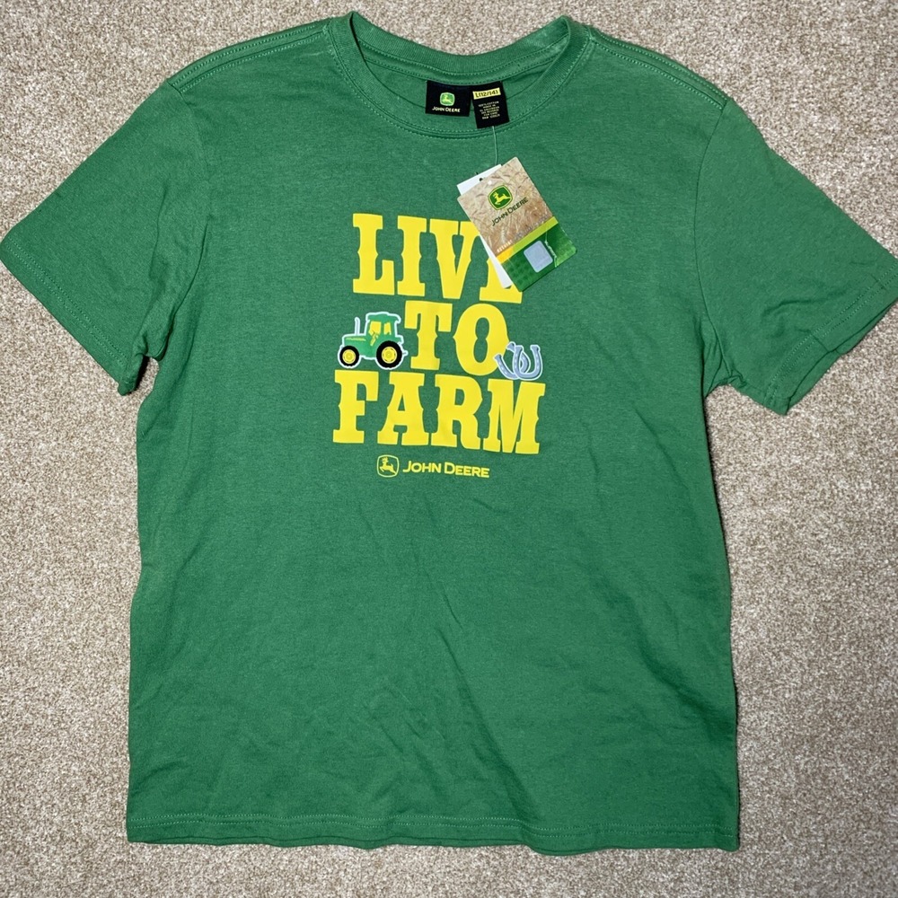 John Deere Large Unisex Boys Girls 12/14 Live to Farm Green T Shirt Short Sleeve